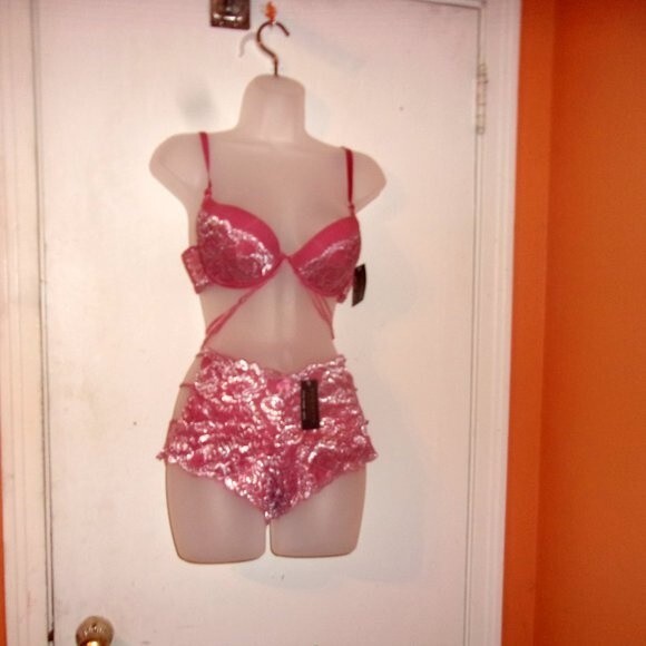Youmita 38C Mauvewood Metallic Lace Bra & XL Coordinating Boyshort - Picture 13 of 13